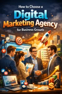Visual guide on choosing a digital marketing agency focused on driving business growth with expertise and transparency.